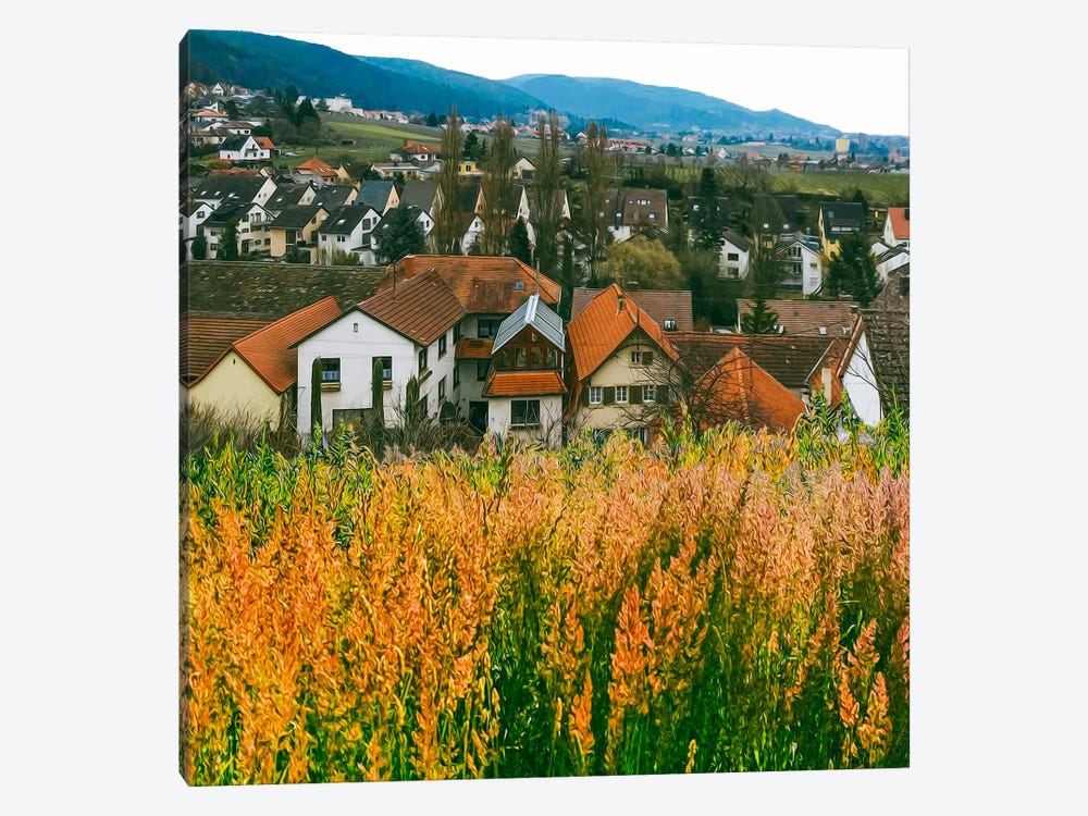 Blooming Meadow Grass Against The Backdrop Of An Old City In Europe by Ievgeniia Bidiuk 1-piece Canvas Print