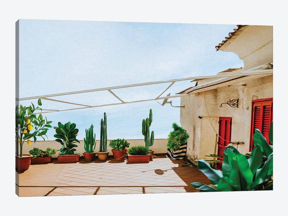 Terrace Of An Old Villa With Cacti by Ievgeniia Bidiuk 1-piece Canvas Wall Art