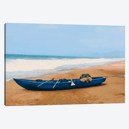 The Fishing Boat On The Sandy Beach In The Morning Canvas Print #IVG744} by Ievgeniia Bidiuk Canvas Artwork