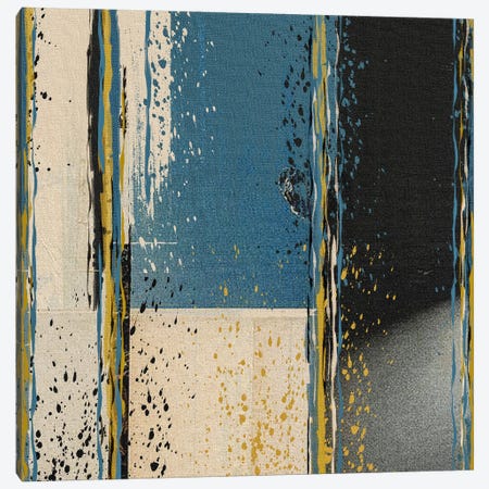 Abstraction Of Black, Blue, Yellow And Beige On Fabric Canvas Print #IVG745} by Ievgeniia Bidiuk Canvas Artwork