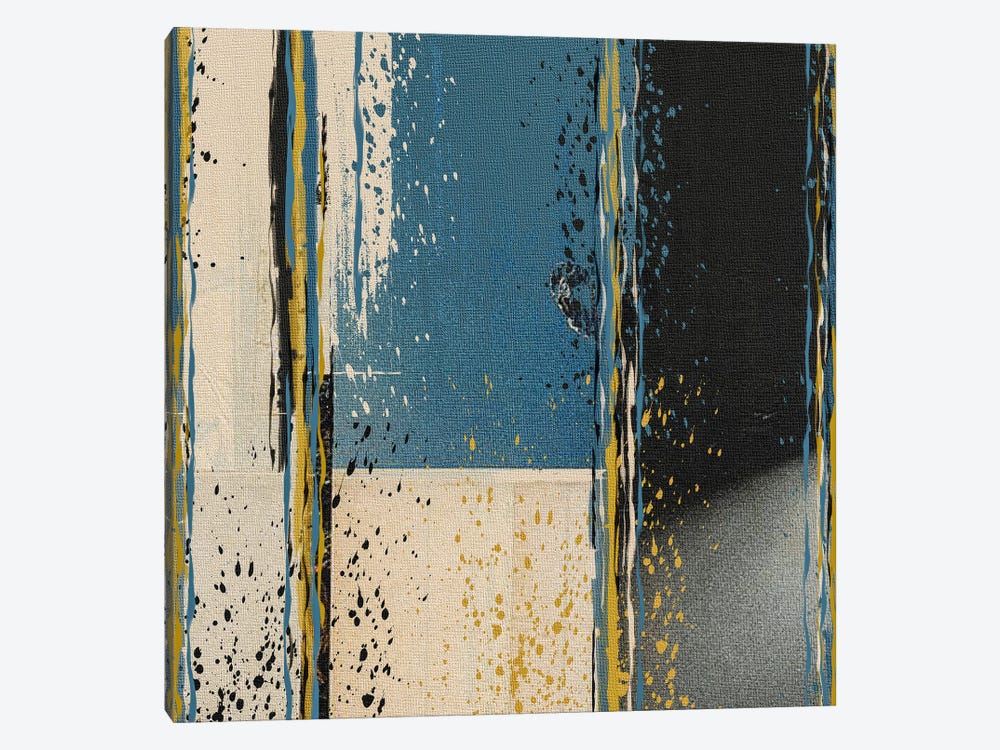 Abstraction Of Black, Blue, Yellow And Beige On Fabric by Ievgeniia Bidiuk 1-piece Canvas Wall Art