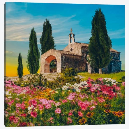 An Old Church In A Flower Meadow In Tuscany Canvas Print #IVG746} by Ievgeniia Bidiuk Canvas Artwork