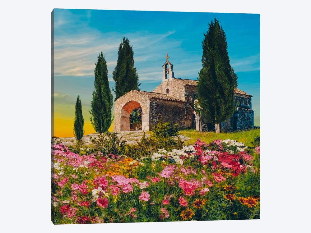 An Old Church In A Flower Meadow In Tuscany by Ievgeniia Bidiuk 1-piece Canvas Print