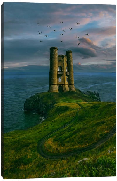 Fantasy Illustration Of A Lighthouse On A Background Of Clouds Canvas Art Print - Ievgeniia Bidiuk