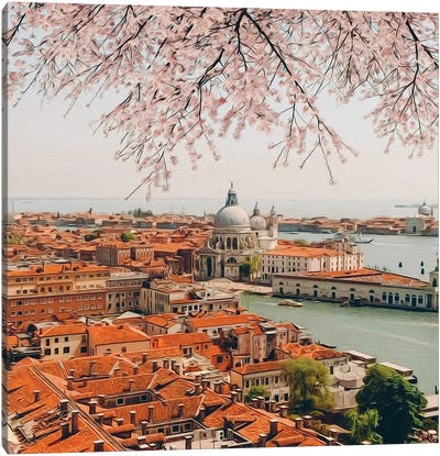 Blooming Sakura Over Venice Canvas Art Print - Cherry Tree Art
