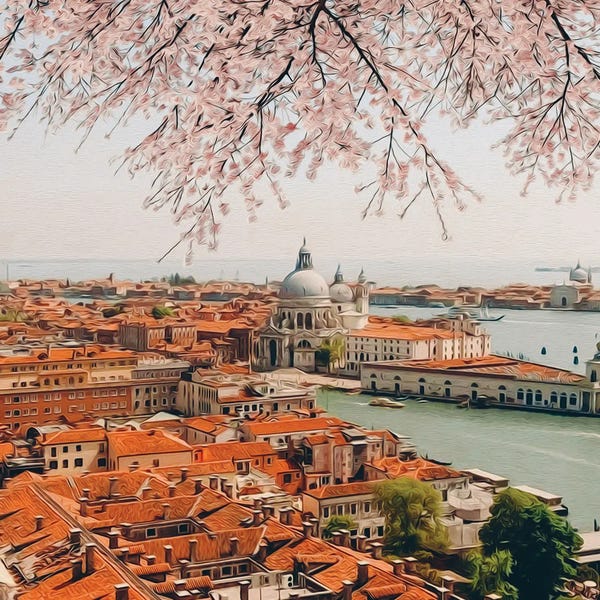 Cherry Trees: Blooming Sakura Over Venice by Ievgeniia Bidiuk