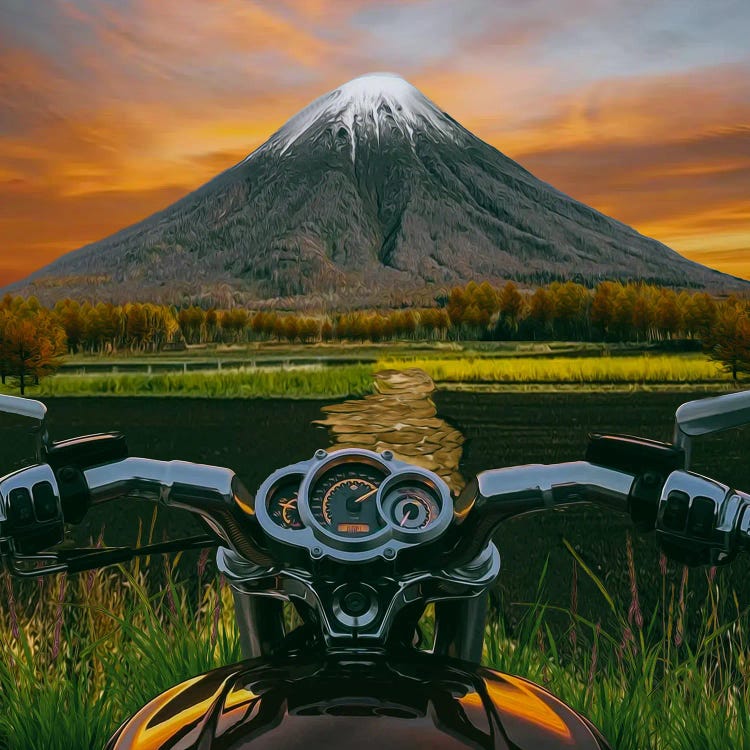 Bike In The Mountain The Sunset Is A Bicycle And A Motorcycle