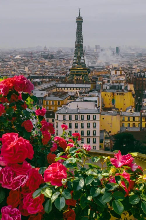Flowering Roses On The Terrace In Paris by Ievgeniia Bidiuk wall art