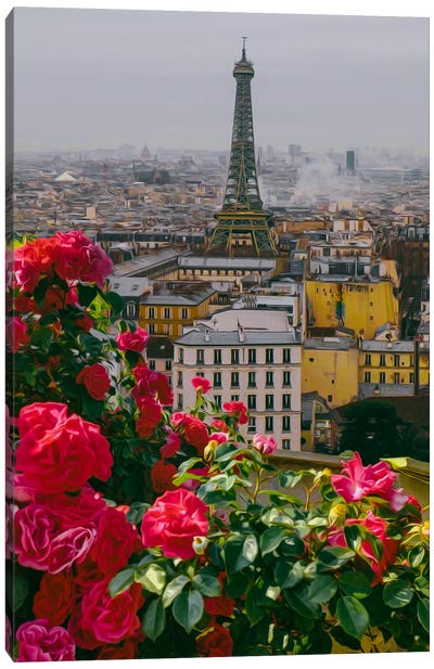Flowering Roses On The Terrace In Paris Canvas Art Print - Ievgeniia Bidiuk