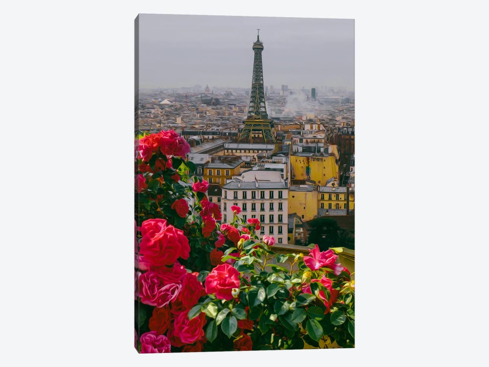 Flowering Roses On The Terrace In Paris by Ievgeniia Bidiuk 1-piece Art Print