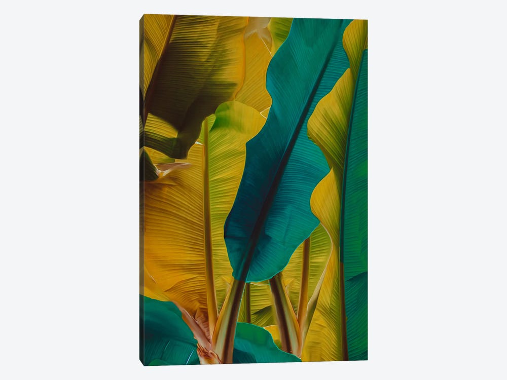 Banana Leaves In Turquoise And Yellow by Ievgeniia Bidiuk 1-piece Canvas Wall Art