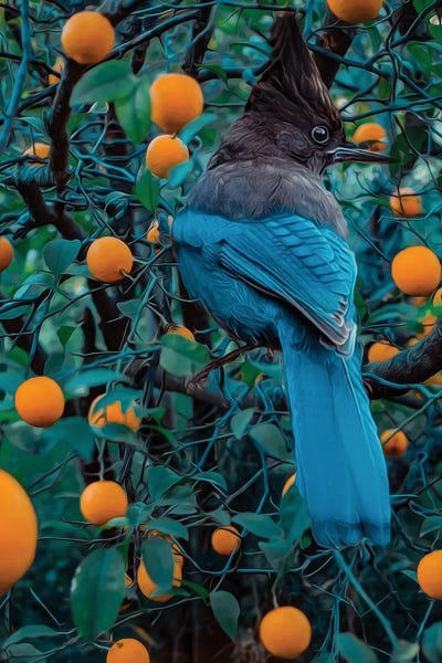 Complementary Colors: Mockingjay On The Orange Tree by Ievgeniia Bidiuk