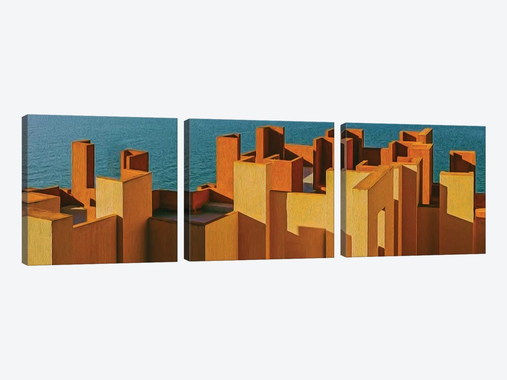 Orange Architecture Of The Sea by Ievgeniia Bidiuk 3-piece Canvas Art