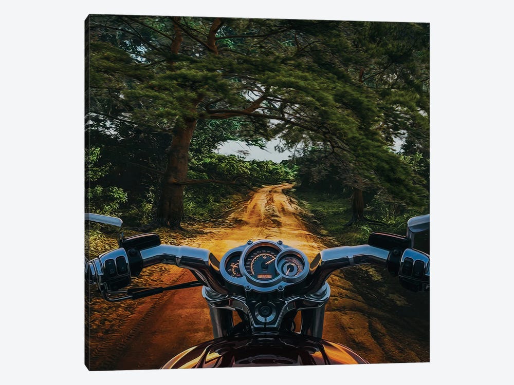A Motorcycle On A Sand Road In Africa by Ievgeniia Bidiuk 1-piece Canvas Art Print