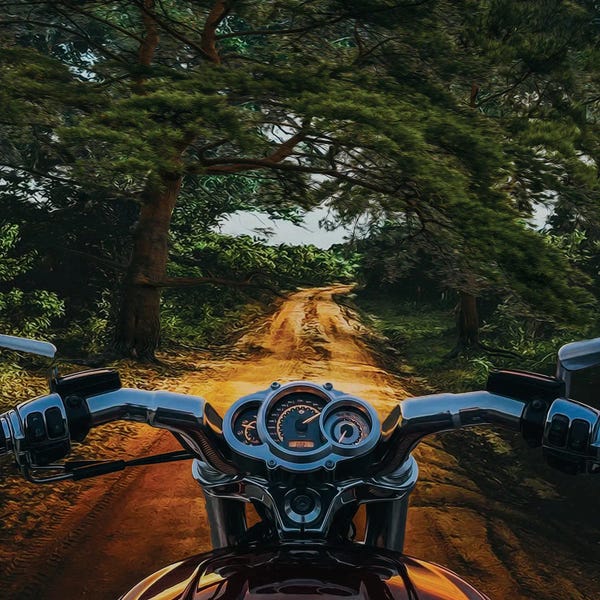 Ievgeniia Bidiuk: A Motorcycle On A Sand Road In Africa by Ievgeniia Bidiuk