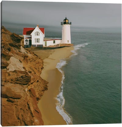 House With A Lighthouse On The Ocean Canvas Art Print - Grandpa Chic