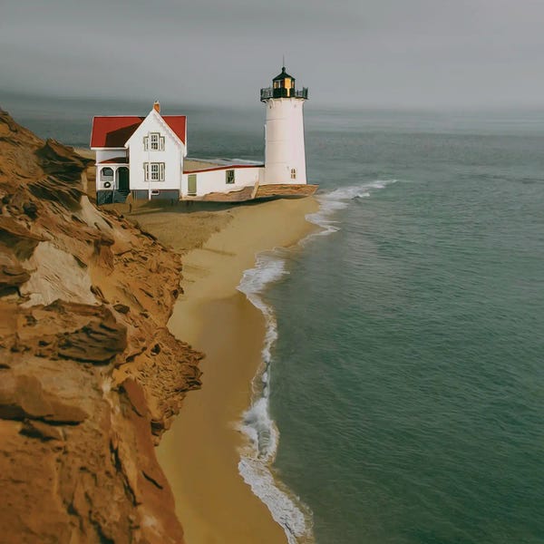 Ievgeniia Bidiuk: House With A Lighthouse On The Ocean by Ievgeniia Bidiuk