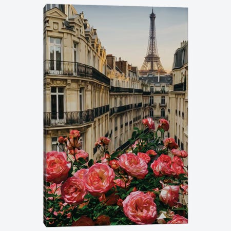 Pink Roses On The Streets Of Paris Canvas Print #IVG768} by Ievgeniia Bidiuk Canvas Print