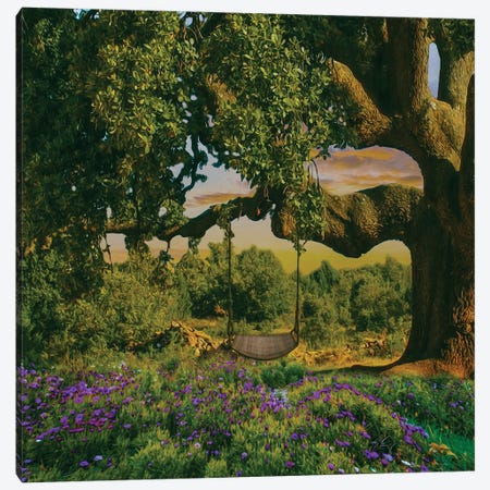 An Old Large Tree With A Swing In A Flower Meadow Canvas Print #IVG776} by Ievgeniia Bidiuk Art Print