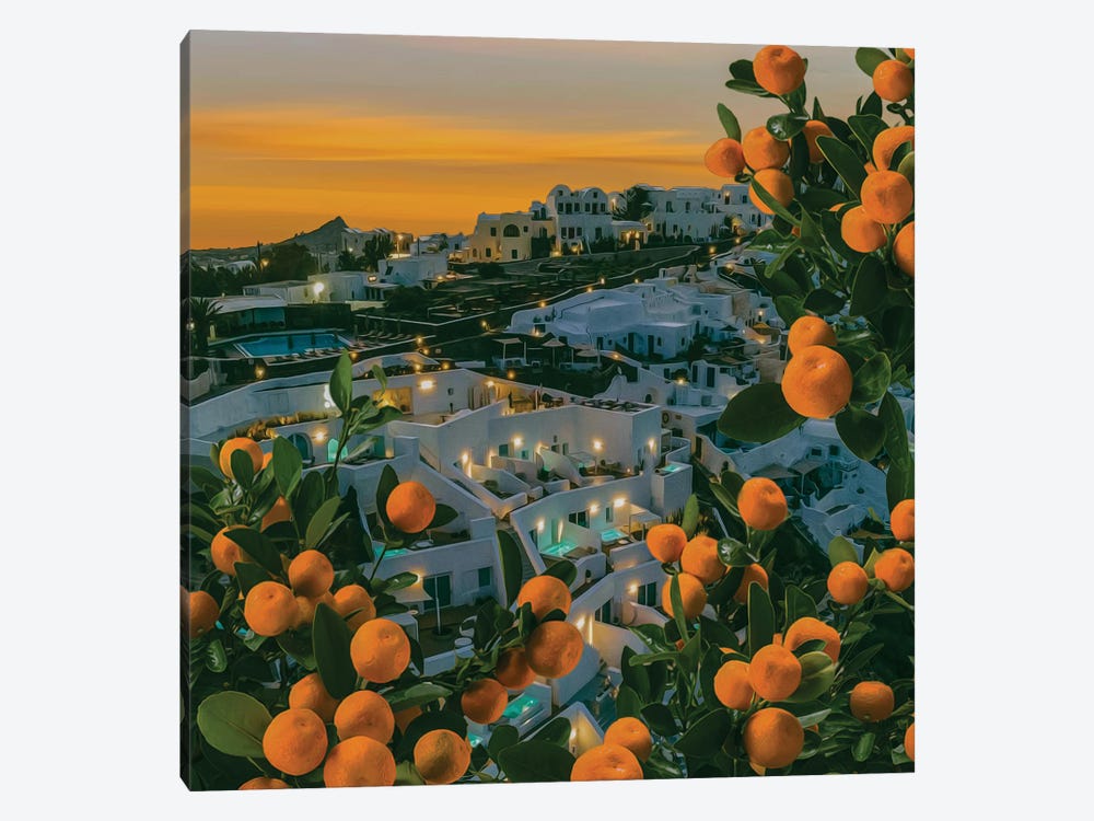 Tangerine Trees Over The Evening Santorini by Ievgeniia Bidiuk 1-piece Canvas Wall Art
