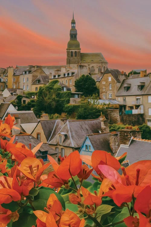 Orange Bougainvillea On The Background Of The Old European City