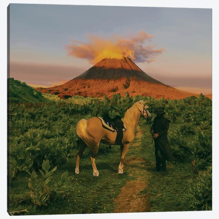 A Man With A Horse On The Way To The Volcano Canvas Print #IVG783} by Ievgeniia Bidiuk Canvas Print
