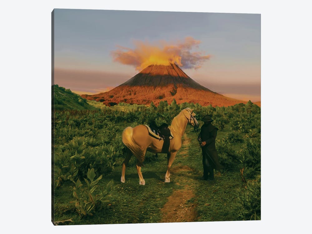 A Man With A Horse On The Way To The Volcano by Ievgeniia Bidiuk 1-piece Canvas Artwork