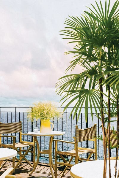 Ievgeniia Bidiuk: Balcony Overlooking The Sea by Ievgeniia Bidiuk