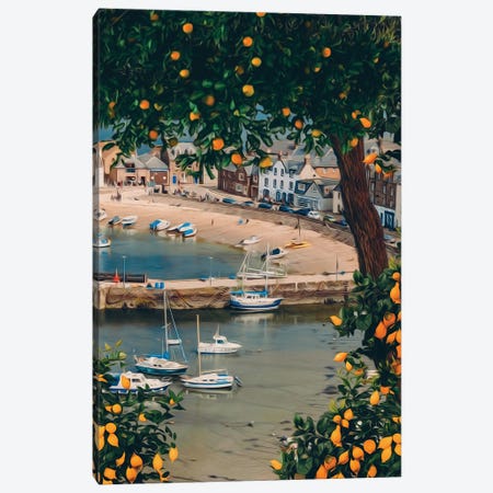 Orange Tree On The Background Of The Bay With Yachts Canvas Print #IVG796} by Ievgeniia Bidiuk Canvas Print
