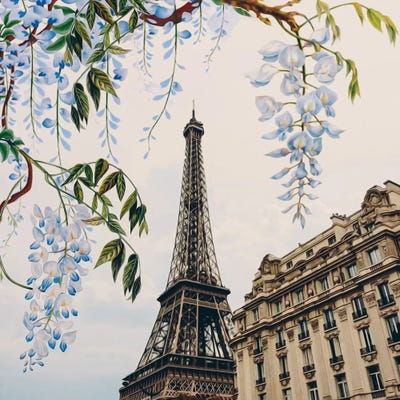 Wisteria Flowers On The Background Of Paris by Ievgeniia Bidiuk art print