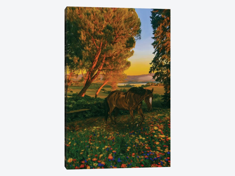 Wild Foal In A Flowering Meadow In The Forest by Ievgeniia Bidiuk 1-piece Canvas Print