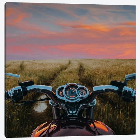 Motorcycle On A Muddy Road In A Wheat Field Canvas Print #IVG802} by Ievgeniia Bidiuk Canvas Art