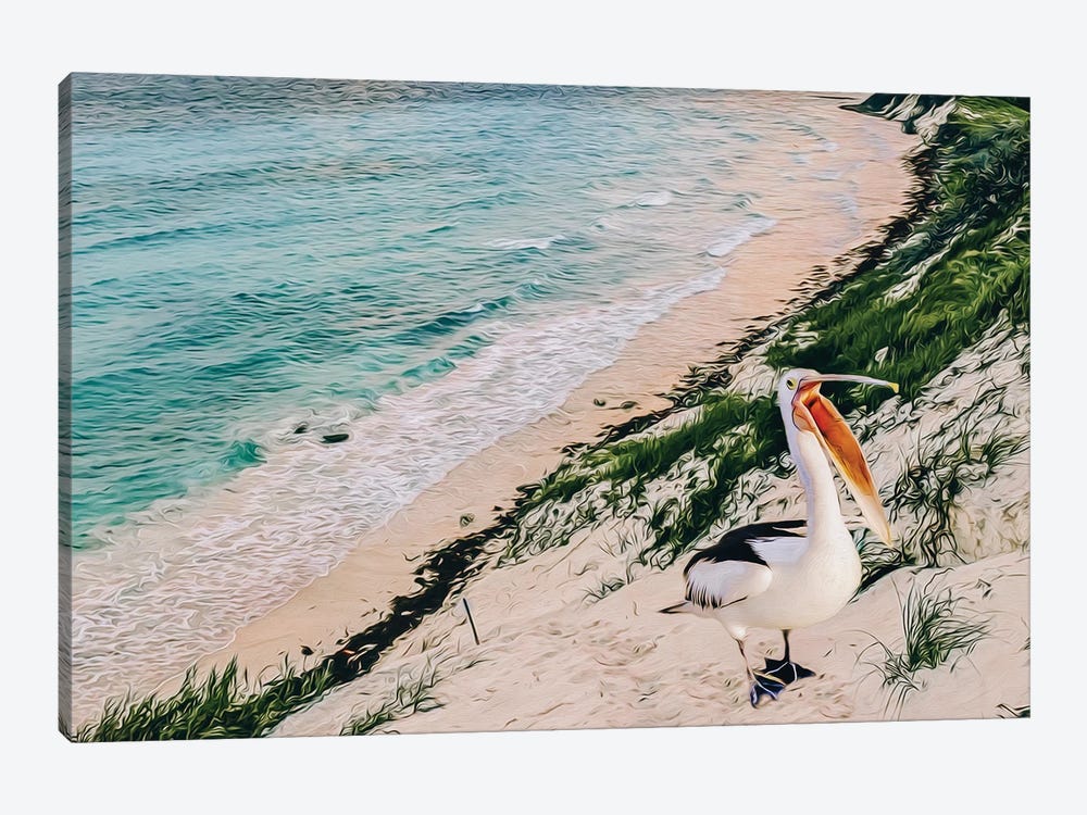 Pelican On The Sandy Shore by Ievgeniia Bidiuk 1-piece Canvas Artwork