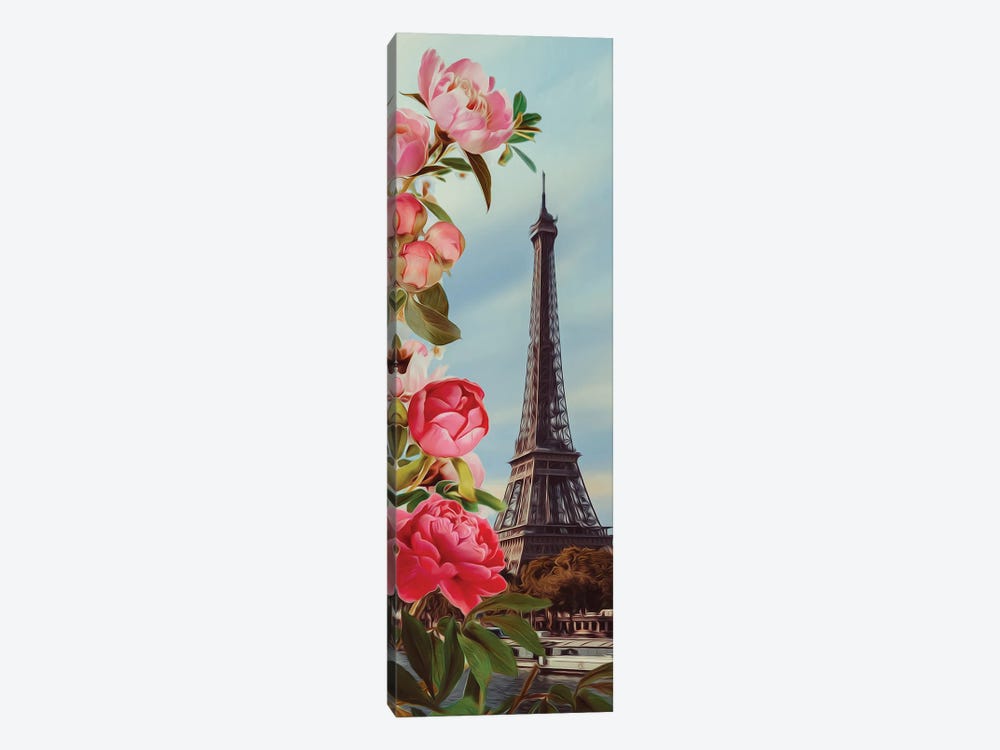 Pink Peonies And Paris by Ievgeniia Bidiuk 1-piece Canvas Wall Art