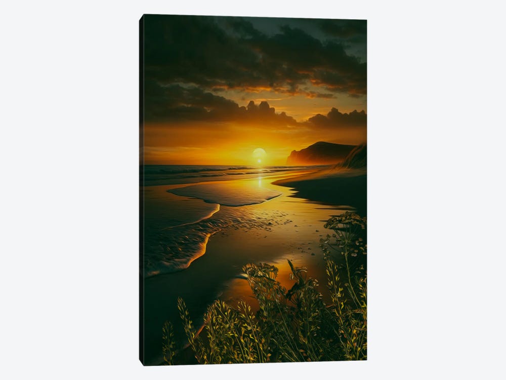 Golden Grass On The Background Of The Sunset On The Ocean. by Ievgeniia Bidiuk 1-piece Canvas Art