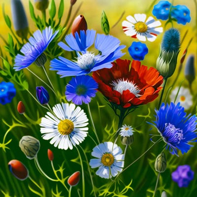 Meadow Flowers In Green Grass. by Ievgeniia Bidiuk acrylic art print