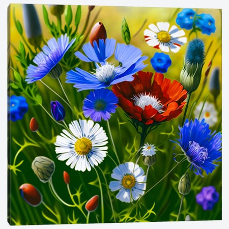 Meadow Flowers In Green Grass. Canvas Print #IVG815} by Ievgeniia Bidiuk Canvas Artwork