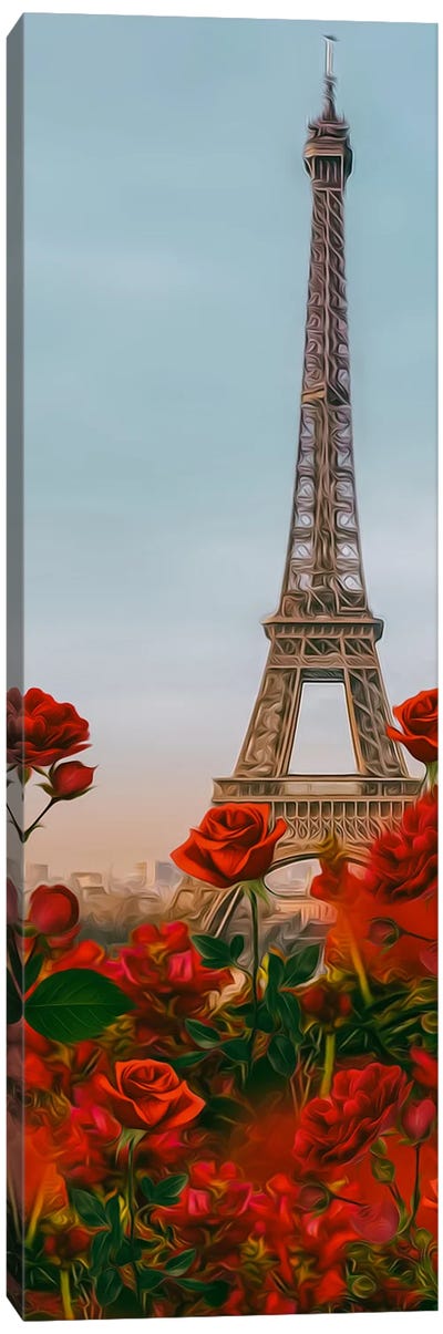 Red Roses And Paris. Canvas Art Print - Ievgeniia Bidiuk