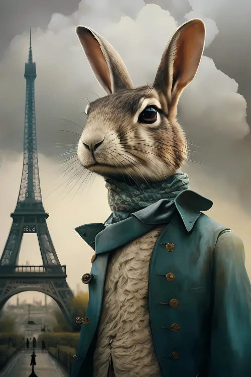A Rabbit In Paris. by Ievgeniia Bidiuk wall art