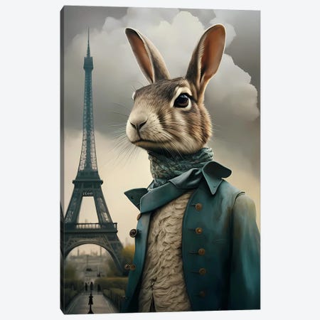 A Rabbit In Paris. Canvas Print #IVG823} by Ievgeniia Bidiuk Canvas Wall Art