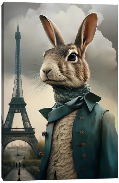 A Rabbit In Paris. Canvas Art Print - Ievgeniia Bidiuk