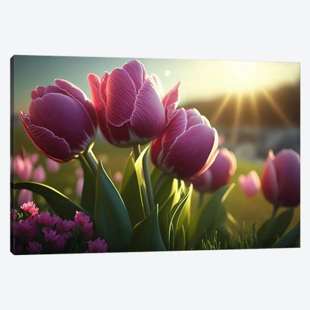 Pink Tulips And The Spring Sun. Canvas Print #IVG826} by Ievgeniia Bidiuk Canvas Print