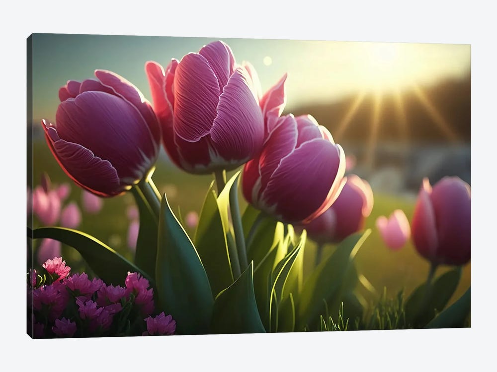 Pink Tulips And The Spring Sun. by Ievgeniia Bidiuk 1-piece Canvas Art Print