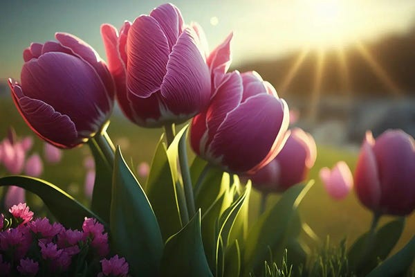 Ievgeniia Bidiuk: Pink Tulips And The Spring Sun. by Ievgeniia Bidiuk