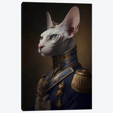 The Sphinx Cat In A General's Uniform. Canvas Print #IVG831} by Ievgeniia Bidiuk Art Print