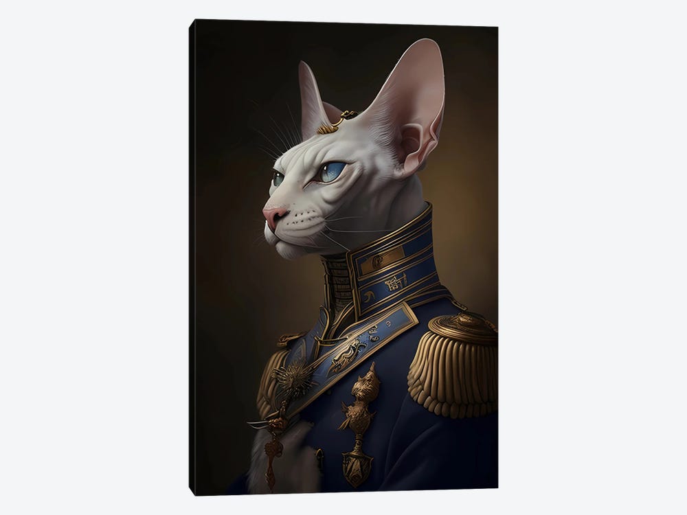 The Sphinx Cat In A General's Uniform. by Ievgeniia Bidiuk 1-piece Canvas Art Print