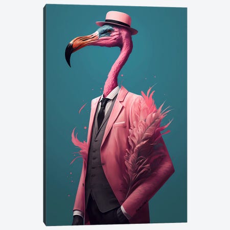 Portrait Of A Pink Flamingo In A Pink Jacket And Hat. Canvas Print #IVG832} by Ievgeniia Bidiuk Canvas Print