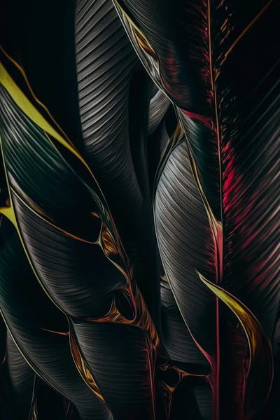 Birds Of Paradise: Black Tropical Foliage. by Ievgeniia Bidiuk