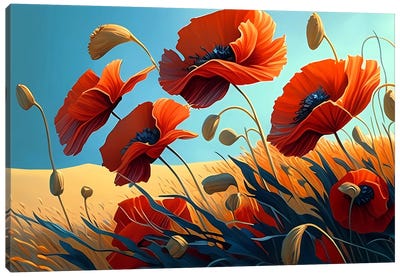 Poppies In Wheat. Canvas Art Print - Ievgeniia Bidiuk