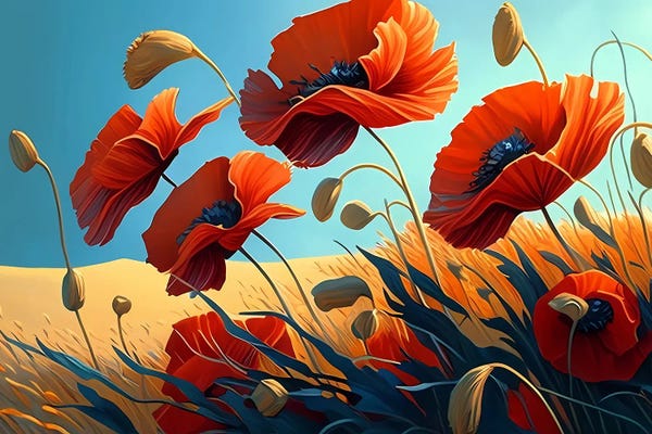 Ievgeniia Bidiuk: Poppies In Wheat. by Ievgeniia Bidiuk
